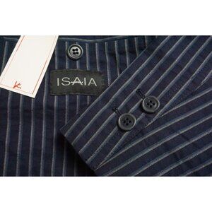 Isaia Napoli Seersucker Blue Gray Striped Cotton Sport Coat Jacket 40R NEW